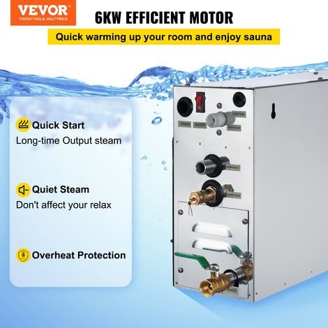 Générateur de Vapeur Douche Sauna Spa Maison 6 m³ Vapeur de Générateur avec Panneau de Contrôle 6 KW Phase Unique Gamme de Températ… (1/5)