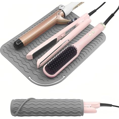 Tapis Pochette Fer à Lisser Protection Thermique Résistant la Chaleur Voyage, Pour Boucleur Cheveux, Lisseur Vapeur, Seche (Rose,Gris) (1/4)