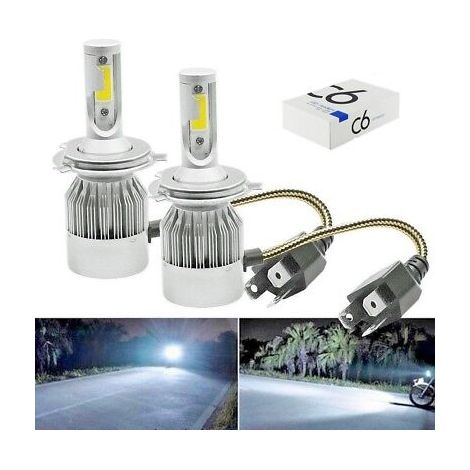 COPPIA LAMPADE LED AUTO FARI H4 MOTO KIT LAMPADINE 36W LUCE BIANCA 6000K 3800LM