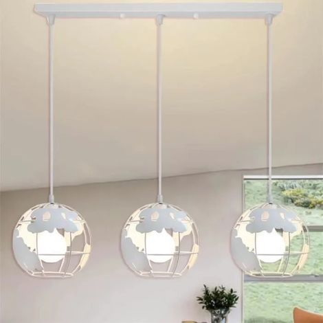 U-Do Suspension Luminaire Créatif 3 Têtes Vintage Lustre en Fer Blanc Lampe Longue pôle Suspension Ajustable Rétro pour Chambre (1/4)