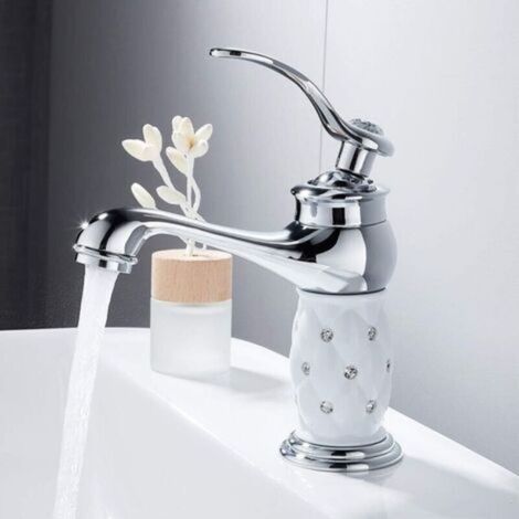 Robinet de salle de bain, Mitigeur Lavabo Salle De Bains Bas Monocommande Élégant Diamanté Robinet Salle De Bains Lavabo avec Eau Chaude et Froide (1/4)