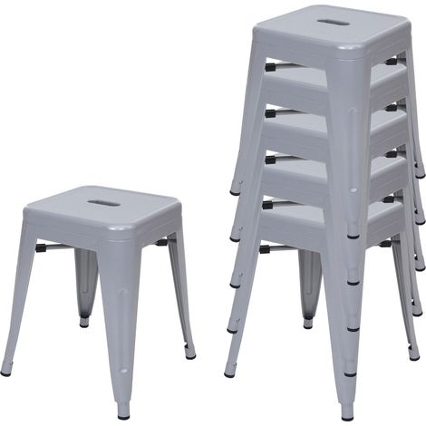 Set 6x poggiapiedi sgabelli da bar HHG-895 impilabile metallo grigio