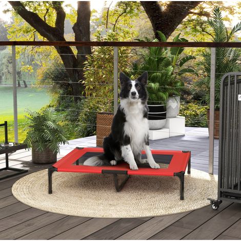 Cama elevada para perro 92x76x18 cm de tela Oxford roja, fácil de montar, FloraGrace (1/5)