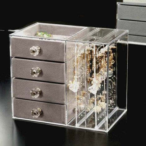 Boîte de Rangement Transparente pour Bijoux - Présentoir avec 4 Tiroirs pour Boucles d'Oreilles, Colliers et Bracelets (1/5)