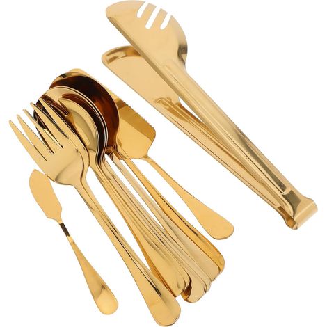 Set Couverts Acier Inoxydable Doré Ustensiles de Service Buffet Ergonomiques Fourchettes et Spatules pour Aliments et Desserts Service de Table Pratique et Résistant (1/5)