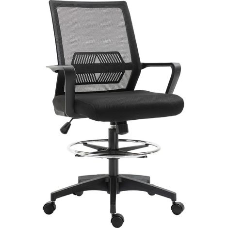 Sedia da ufficio ergonomica nera con supporto lombare, poggiapiedi e schienale in rete (1/3)