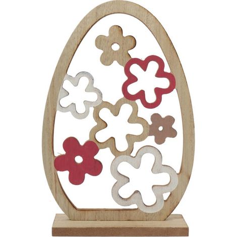 Statuetta pasquale in legno - Uovo decorativo alto 24 cm su base con decorazione traforata (1/3)