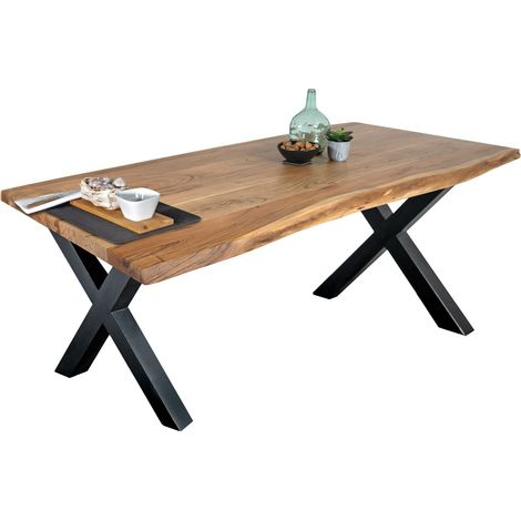 Esstisch Baumkante massiv Akazie Natur 160 x 85 X-Gestell schwarz TOMASO (1/5)