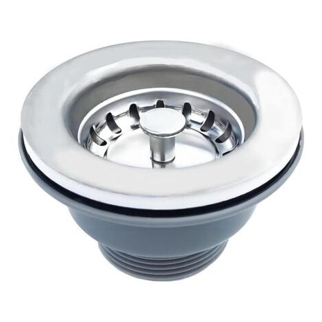 Bonde évier sans trop plein panier inox 85 mm – Acier inoxydable et PVC – Finition satinée résistante aux rayures – Compatible éviers standard (1/5)