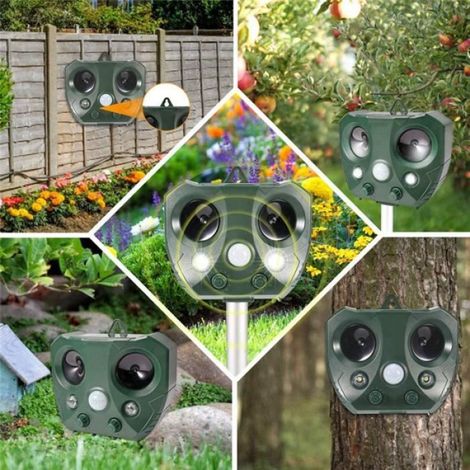 Répulsif Ultrasonique Répulsif Solaire avec Capteur PIR et Lampe Flash 30 Pieds 110° pour Animaux et Oiseaux 1 Pièce (1/4)