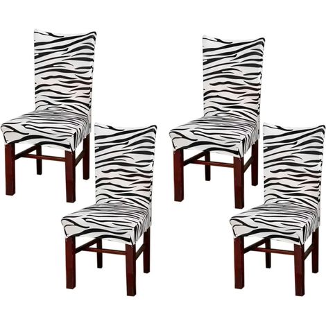 Lot de 4 housses de chaise - déhoussables - élastiques extensibles - imprimé zèbre - convient aux hôtels, restaurants, etc. (1/2)