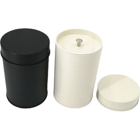 Scatola in latta da 2 pezzi per tè sfuso, brocca rotonda a doppia chiusura con coperchio, contenitore per conservare caffè e zucchero in cucina, 7,512 cm (bianco, nero) (1/5)