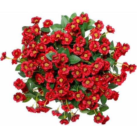 Artificielle Petite Rose Fleurs Sauvages Faux Bouquet De Fleurs En Plein Air Soie Floral Intérieur Extérieur Suspendu Jardinière Maison Cuisine Bureau De Mariage Jardin Décor 3pcs (Rouge) (1/5)