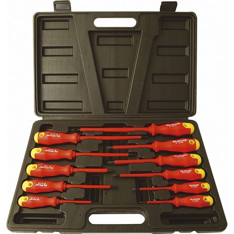 Silverline – Kit de 11 tournevis isolés caoutchoutés – Acier chrome-vanadium trempé – Pour travaux électriques en toute sécurité (1/10)