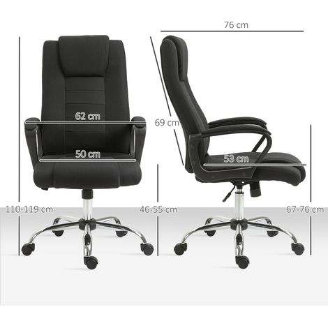 Chaise de bureau ergonomique avec accoudoirs, chaise pivotante réglable en hauteur aspect lin, chaise d'ordinateur rembourrée, noire (1/5)