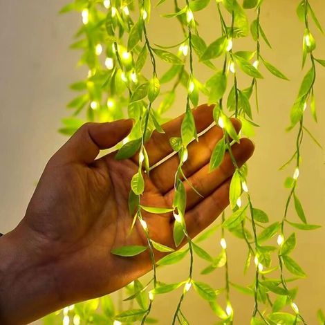 Guirnalda de luces solares para exteriores, guirnalda de luces con forma de hoja de sauce, 120 LED, 12 m (1/4)
