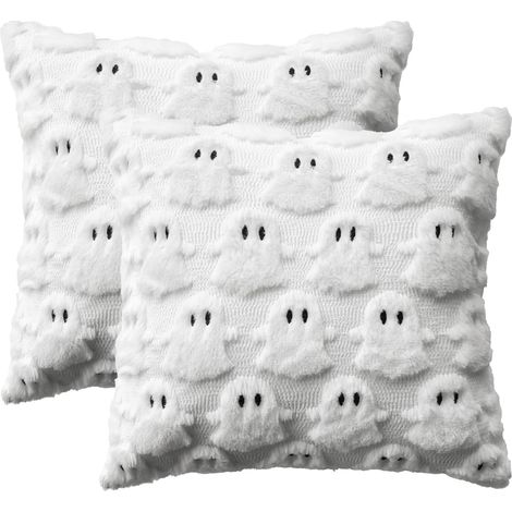 Federe Decorative in Peluche, Set da 2 Pezzi, Bianco 40x40 cm (1/5)