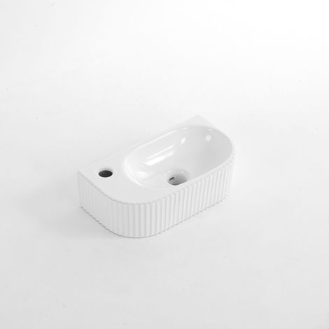 QeramiQ Blend Lavabo pour WC - 40x22x12cm - nervuré - semi‑rond - trou de robinet à gauche - céramique - blanc brillant (1/4)