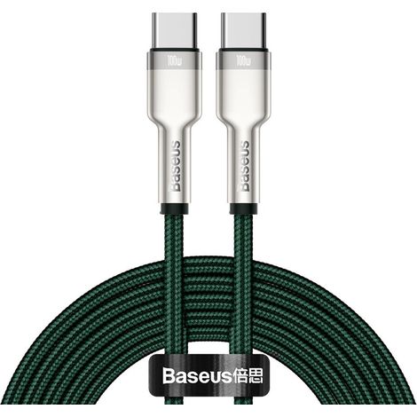 Cable USB-C de metal Cafule con suministro de energía de datos de 100 W y 2 m, color verde (1/5)