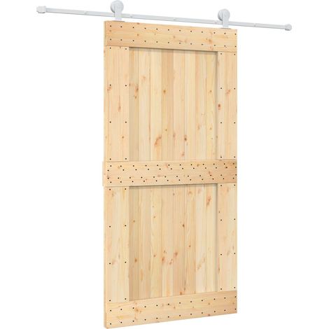 Sliding Door Natural and White Solid Pine Wood (Untreated) vidaXL (1/5)