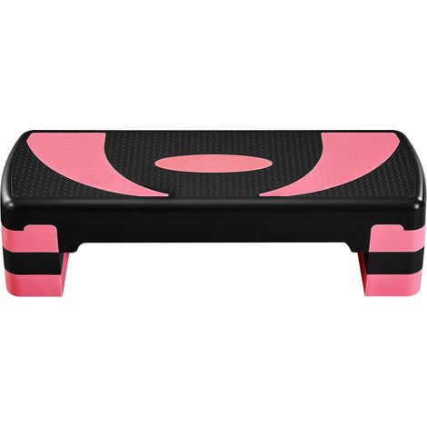 Yaheetech – Step d'aérobic ajustable 10,5/15/20 cm – Charge maximale 250 kg – Surface antidérapante – Pour salle de gym ou maison – Rose