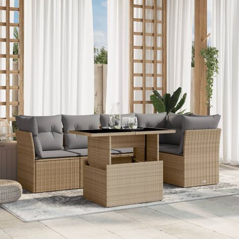 vidaXL Salon de jardin avec coussins 6 pcs beige résine tressée (1/6)