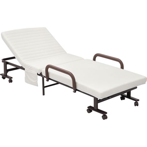 HOMCOM Folding Bed with Mattress & Wheels, Adjustable Backrest Guest, White (1/5)