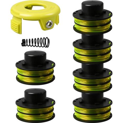 RAC118 Ersatzfadenspule für Ryobi RLT3525S Freischneider, selbstzuführende Doppelspule für Ryobi RAC118 RLT3525S Durchmesser 1,2 mm Länge 8,4 m (6 Spulen + 1 Kappe + 1 Feder) (1/5)