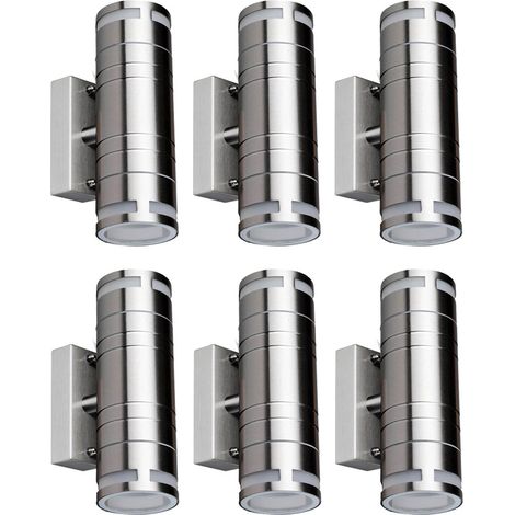 Applique murale, éclairage extérieur, lampe de jardin, spot haut-bas, spot en acier inoxydable, verre en acier inoxydable, 2x GU10, DxH 6x17,8 cm, lot de 6 (1/5)