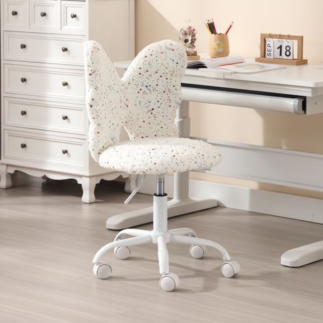Wahson Chaise de bureau enfant pivotante 360° – Fausse fourrure douce – Hauteur réglable 42-50cm – Dossier ergonomique – Pour chambre fille, blanc, Blanc