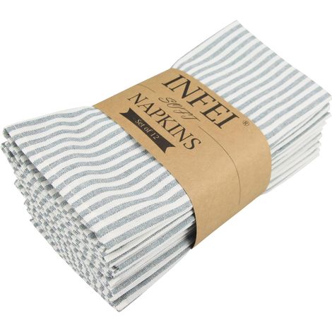 Serviettes en Tissu de dîner en Lin rayé uni mélangé - Lot de 12 (40 x 30 cm) - pour événements et Usage Domestique (océan) (1/5)