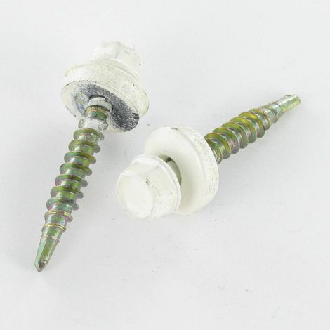 Vis autoperceuse Tête hexagonale TH 4.8X28 Rondelle d'étanchéite EPDM Acier zingué RAL9010 blanc pur-1 pièce