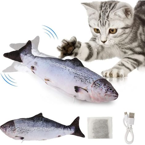 Jouet Poisson Pour Chat, Chat Jouet Poisson Qui Bouge, Jouet éLectrique Poisson Avec Cataire, Chat Jouet De Poisso En Peluche Pour Chats D'IntéRieur, Chargement Usb, Lavable, Pour Mordre, MâCher (1/5)