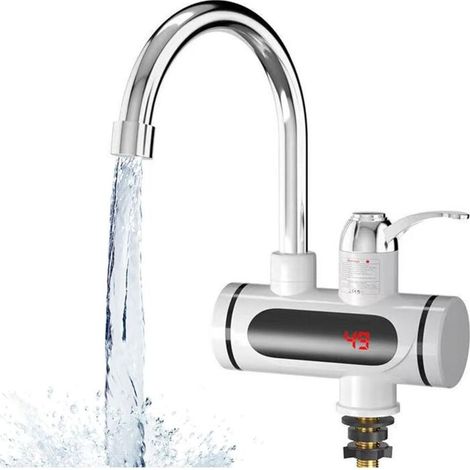 Robinet Électrique Сhauffe-Eau Instantané, Robinet Électrique de Cuisine, 220V 3000W avec Affichage de la Température,Robinet Pivotant pour Cuisine, Jardin, Salle de bain, Caravane, Camping (1/4)