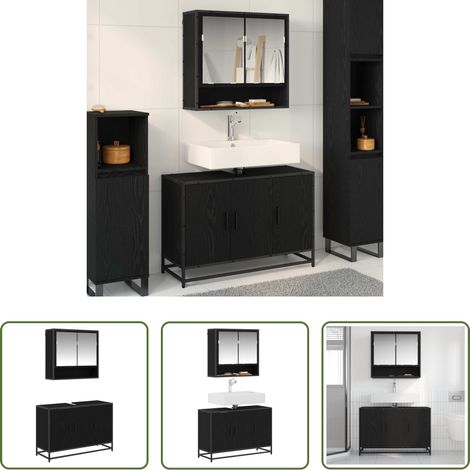 Spiegelschrank - Badezimmermöbel-Set 2 pcs Schwarz Eichen-Optik Holzwerkstoff (1/5)