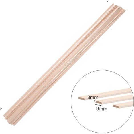 Tiras de madera de balsa ligeras y versátiles para manualidades, 3x9x200 mm, 20 unidades. (1/2)