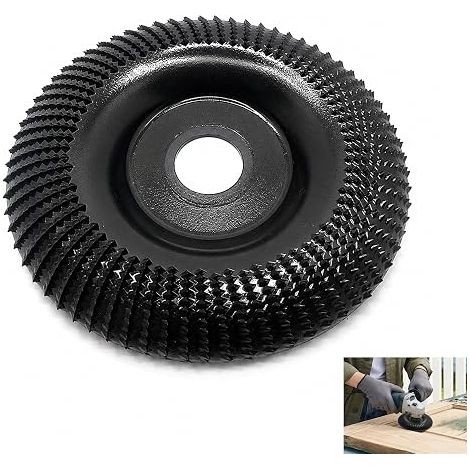 Disco abrasivo para madera de 115 mm x 22 mm, disco para tallar madera para amoladora angular, rueda de acero al manganeso para tallar y dar forma, accesorio para lijado grueso y carpintería. (1/5)