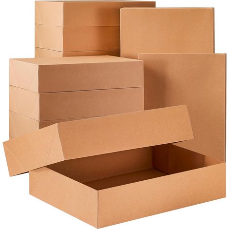 Lot de 12 grandes boîtes cadeaux de Noël avec couvercles pour cadeaux, Noël, anniversaire, chemise, vêtements, boîtes cadeaux en carton kraft marron uni pour peignoir, chapeau, pull et manteau (1/5)