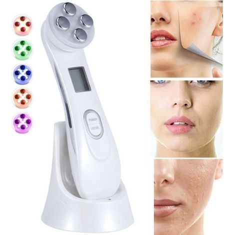 6 Modes Ultrasonique LED Lumière Beauté Appareil de Massage du Visage avec USB Rechargeable Anti Rides Anti-âge
