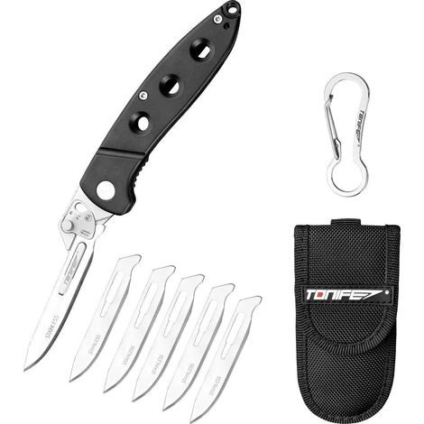 Klappmesser mit 5 Edelstahl-Ersatzklingen, Aluminiumgriff, EDC Taschenmesser für Outdoor