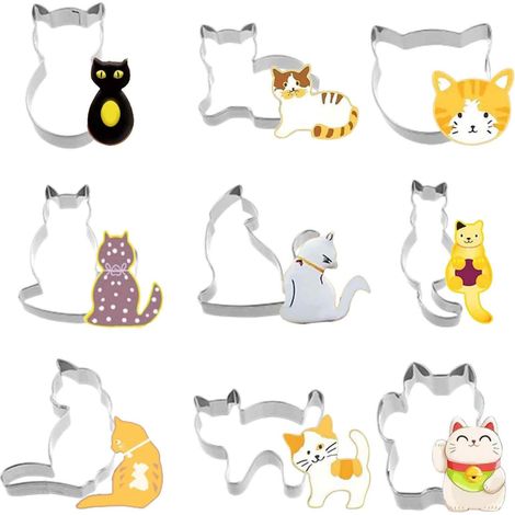 Emporte-pièce Chat - En Acier Inoxydable - Pour Biscuits Sandwichs Légumes Fruits - Set De 9 Pièces (1/5)