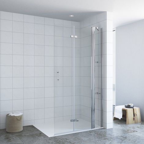 Falttür Duschabtrennung Glas Duschtür Duschwand für Walk in Dusche 6mm Nano Sicherheitsglas 85x197 cm (1/5)