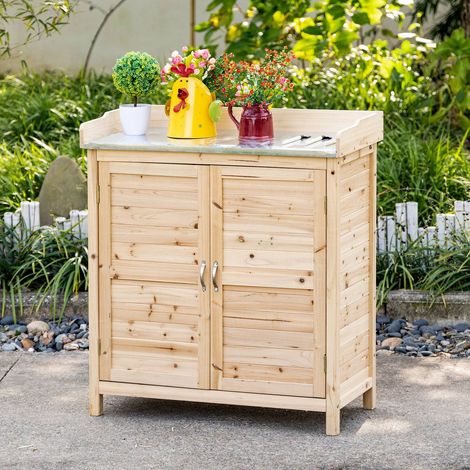Armoire de jardin en bois, établi avec rangement, meuble à outils 2 étagères (1/5)