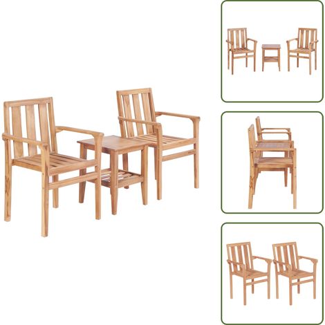 3-tlg. Bistro-Set Teak Massivholz - Teakholzmöbel - Gartenmöbel - Bistro-Set - Outdoor-Möbel - Balkonmöbeln (1/5)