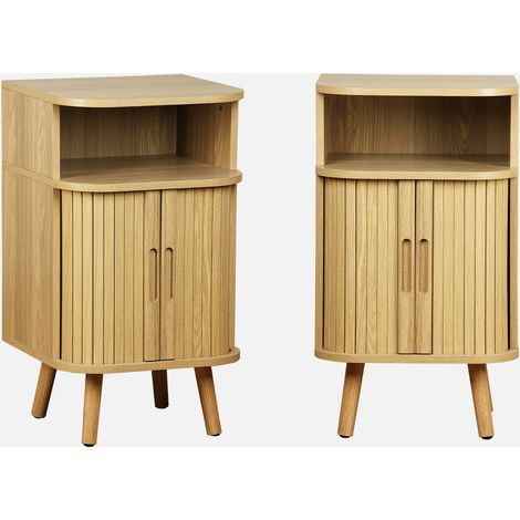 Mesita de noche con 2 puertas correderas y 1 nicho, set de 2 (1/5)