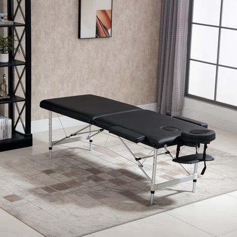 Camilla de masaje plegable portátil + funda de transporte, carga máxima 225 kg, altura ajustable 210 x 90 cm, color negro. (1/5)