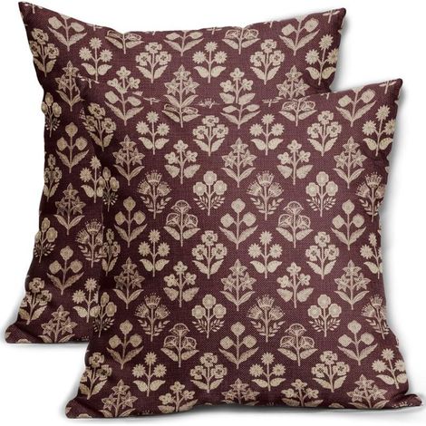Lot de 2 housses de coussin décoratives à motif floral rouge bordeaux, 45 x 45 cm, style vintage, pour canapé, lit ou jardin. Idéales pour le printemps et l'été. (1/5)