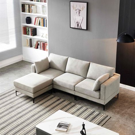 ANEK 3 Seater Sofa with Ottoman - L235 x W80 x H81 cm - Grey