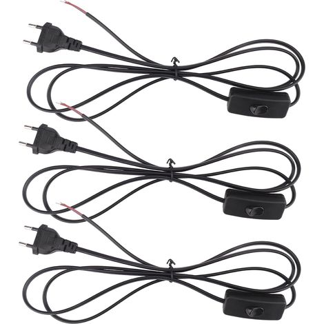 3 Stück Kabel mit Stecker,Anschlusskabel mit Stecker,1,8m Kabel mit Schalter und Stecker,Kabel mit Schalter,Stecker mit Schalter,Geeignet für Lampen, Tischlampen, Stehlampen(Schwarz) (1/5)