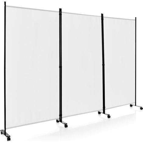 COSTWAY Biombo Separador de Ambientes de 3 Panel con Ruedas Bloqueables, Pared de Separador, Separador de Privacidad Independiente para Sala de Estar, Dormitorio (262x180cm, Blanco) (1/5)